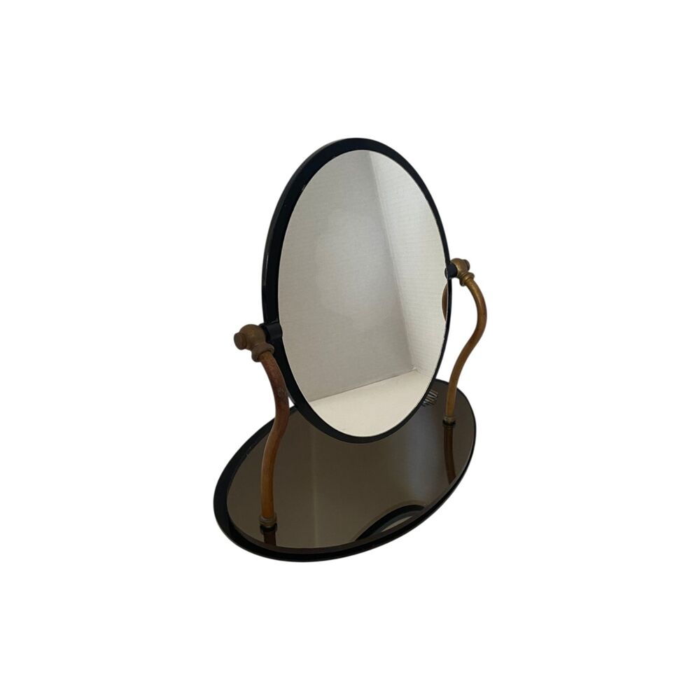 VTG Tura Hollywood Regency Lotus Pivot Oval Mirror Black Gold Vanity